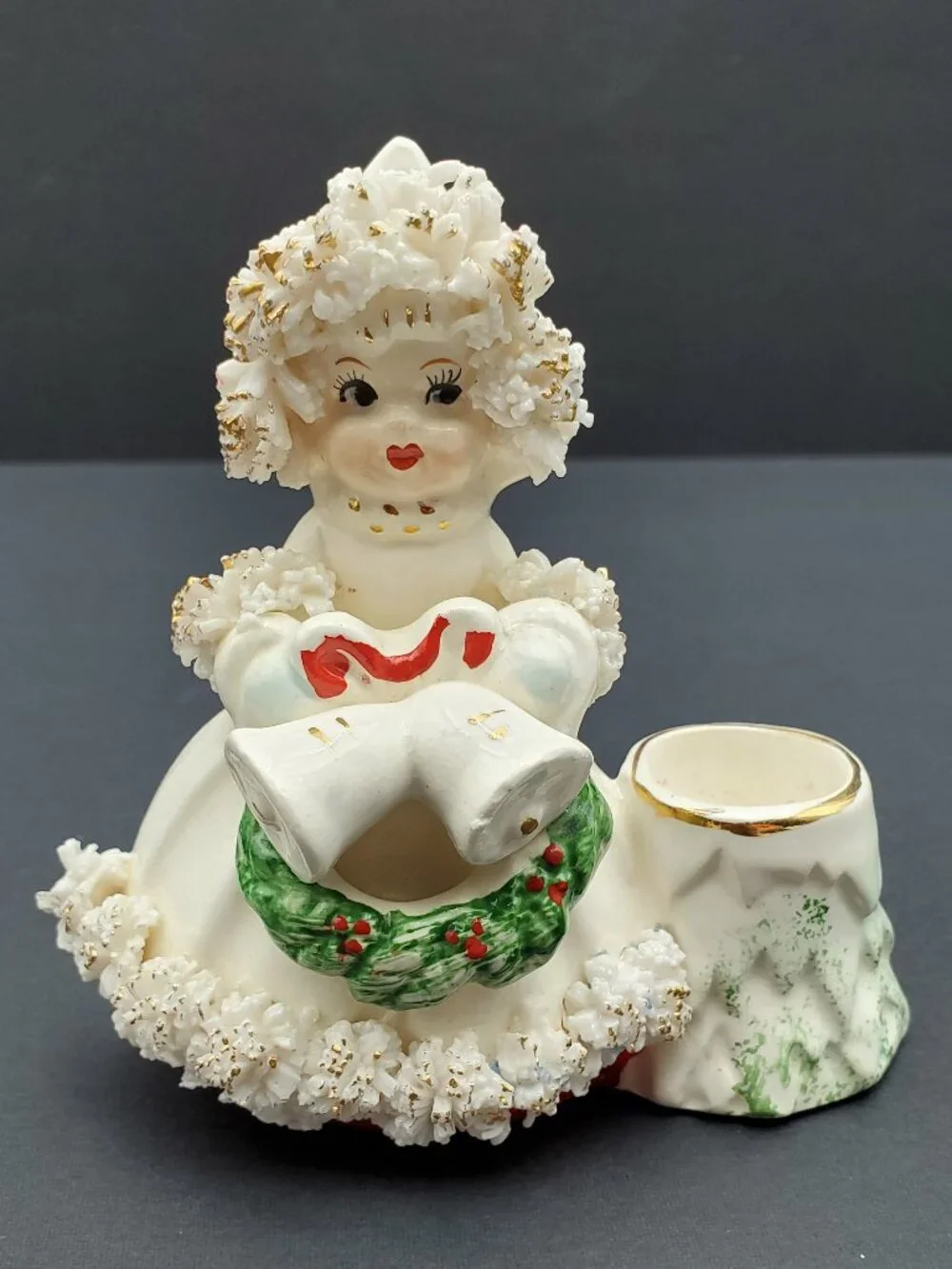 Commodore Japan Spaghetti Trim Angels Candle Holders Lace Girls Holiday Figures